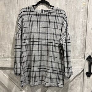 Zara women’s L gray black plaid mini dress tunic long sleeve